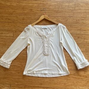 Anne Fontaine Cream Blouse with Lace Trim